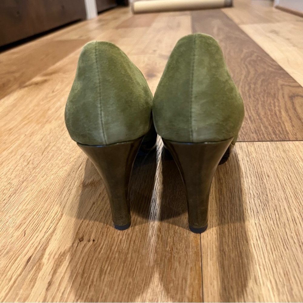 Anthropologie Miss Albright Nature Double Bow Green Heels - Picture 4 of 8